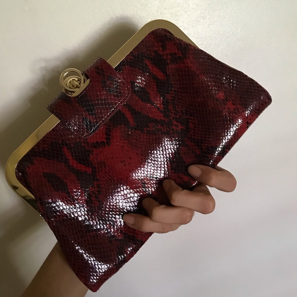 Red leopard handbag